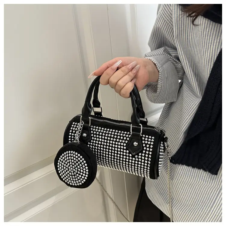 Trendy Full Diamond Rhinestone Texted Cylinder Bag — feature 13