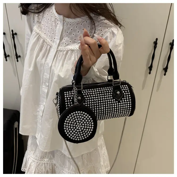 Trendy Full Diamond Rhinestone Texted Cylinder Bag — feature 15