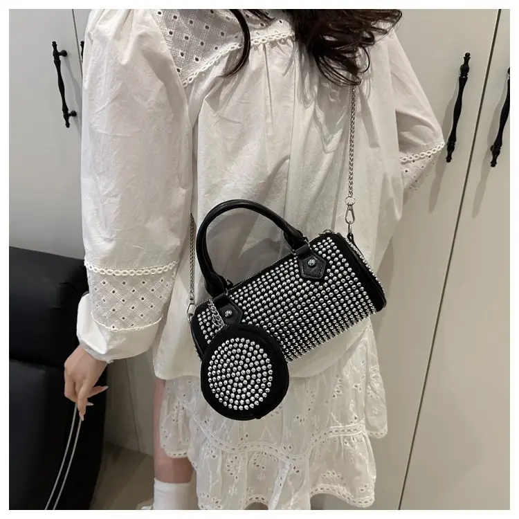 Trendy Full Diamond Rhinestone Texted Cylinder Bag — feature 16