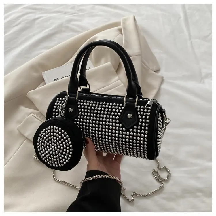 Trendy Full Diamond Rhinestone Texted Cylinder Bag — feature 17