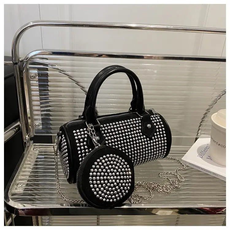 Trendy Full Diamond Rhinestone Texted Cylinder Bag — feature 18