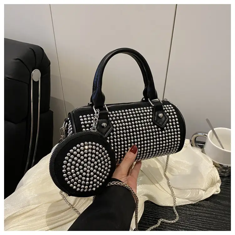 Trendy Full Diamond Rhinestone Texted Cylinder Bag — feature 19