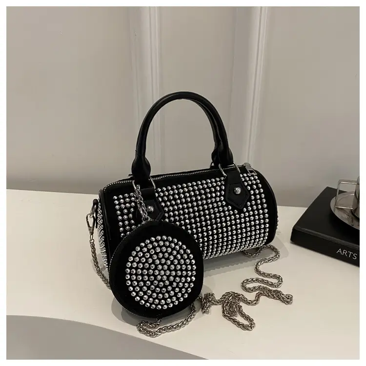 Trendy Full Diamond Rhinestone Texted Cylinder Bag — feature 20