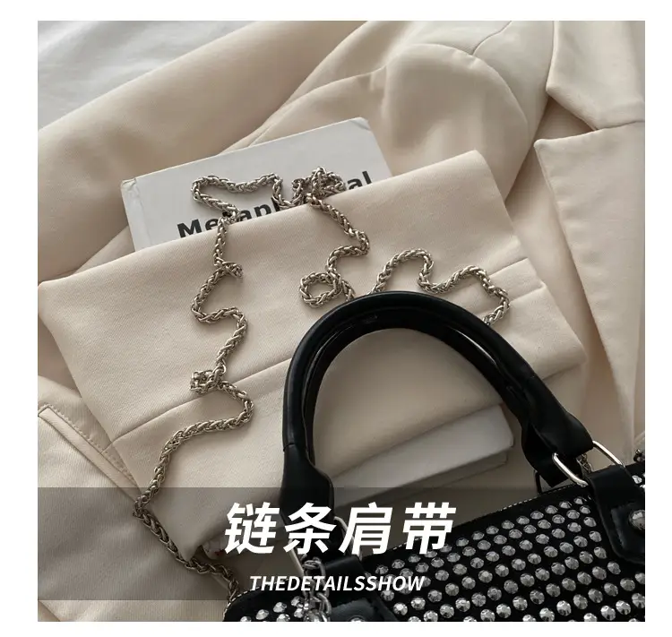 Trendy Full Diamond Rhinestone Texted Cylinder Bag — feature 5