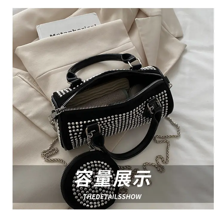 Trendy Full Diamond Rhinestone Texted Cylinder Bag — feature 8
