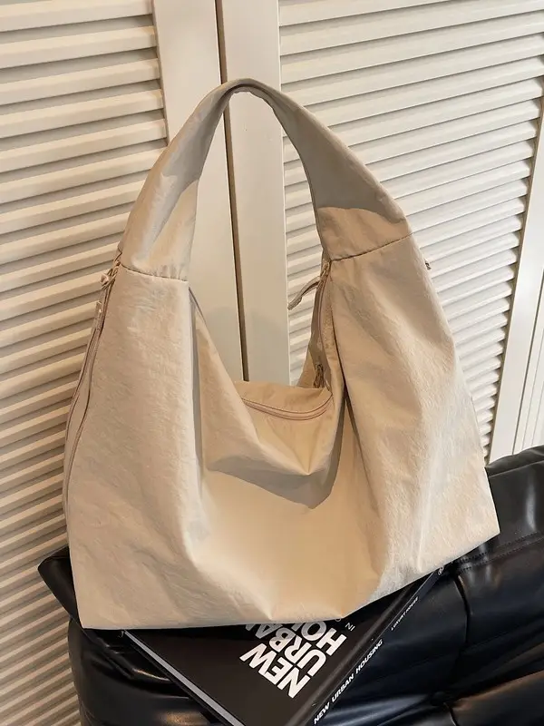 Women's Large Canvas Shoulder Bag Beige 2025