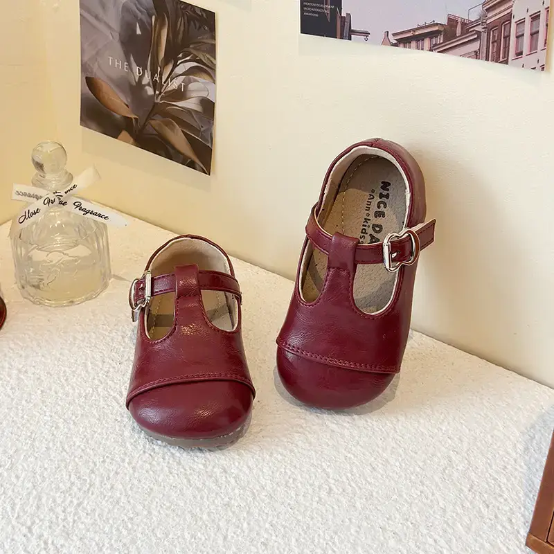 Girls Leather Sandals Spring Autumn Red Baby Shoes - Image 6