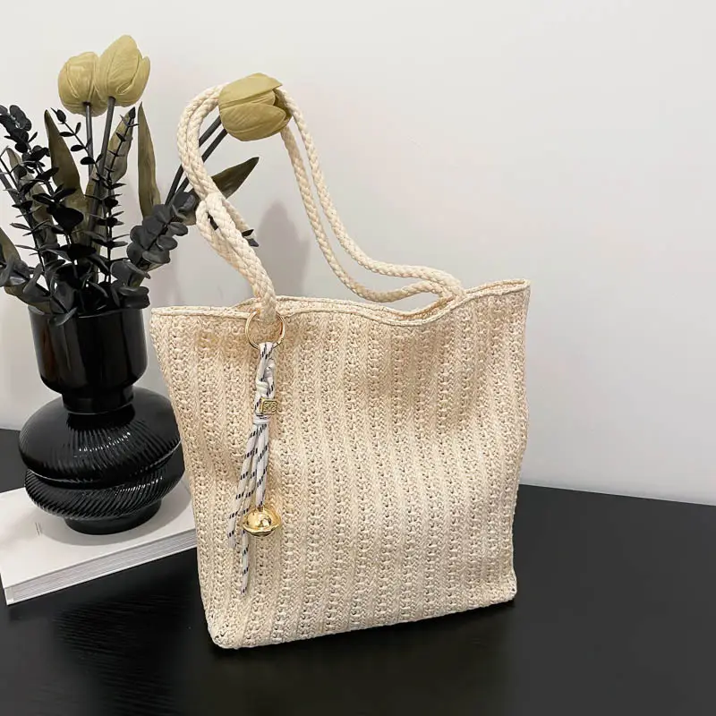 Women's Pastoral Net Red Woven Shoulder Bag Spring Straw Tote - Image 5