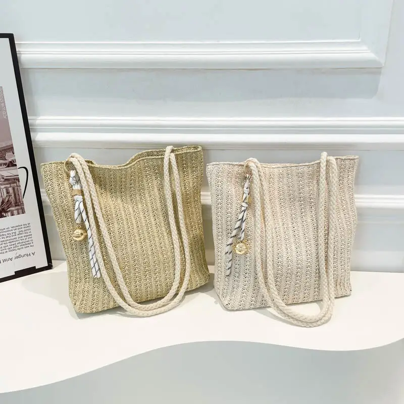 Women's Pastoral Net Red Woven Shoulder Bag Spring Straw Tote - Image 6