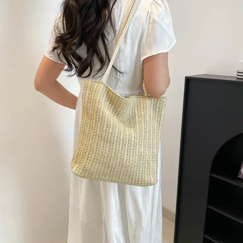 Women's Pastoral Net Red Woven Shoulder Bag Spring Straw Tote - Image 7