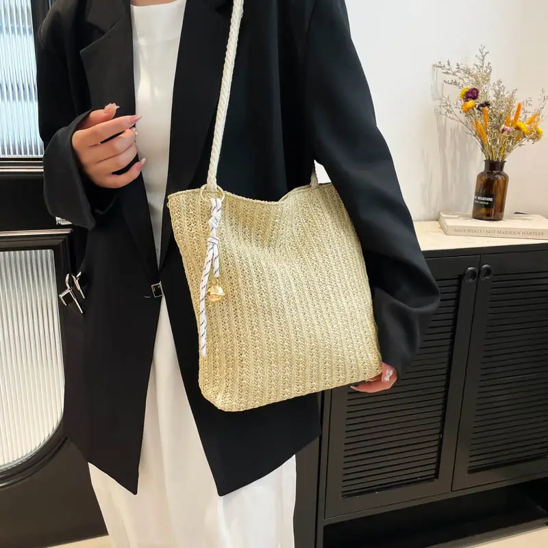 Women's Pastoral Net Red Woven Shoulder Bag Spring Straw Tote - Image 8