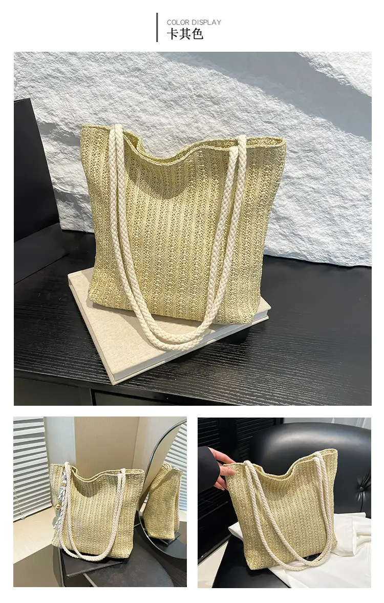 Women's Pastoral Net Red Woven Shoulder Bag Spring Straw Tote — feature 22