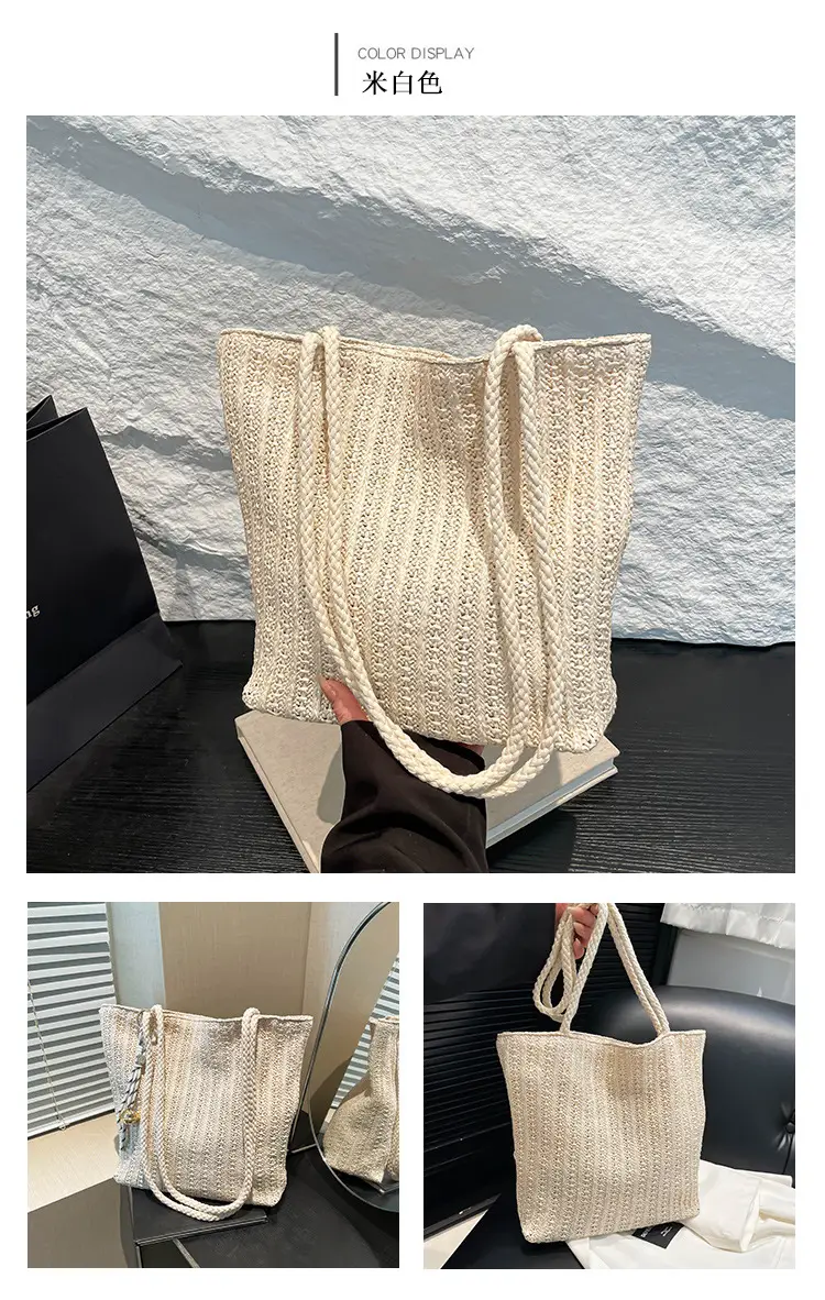 Women's Pastoral Net Red Woven Shoulder Bag Spring Straw Tote — feature 23