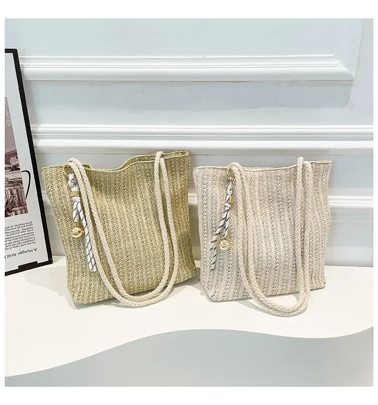 Women's Pastoral Net Red Woven Shoulder Bag Spring Straw Tote — feature 26