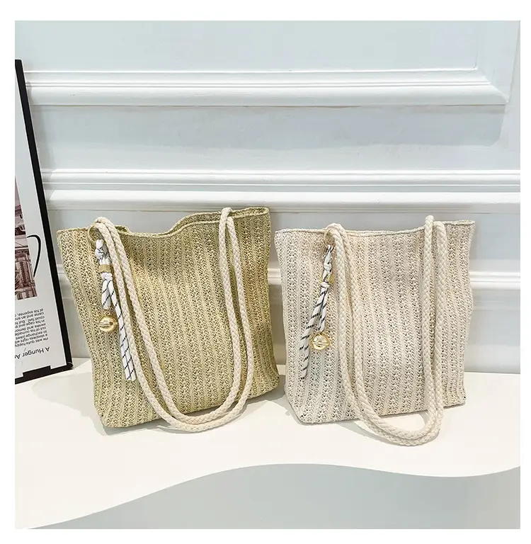 Women's Pastoral Net Red Woven Shoulder Bag Spring Straw Tote — feature 8