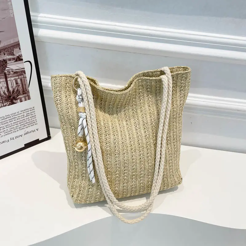 Women's Pastoral Net Red Woven Shoulder Bag Spring Straw Tote - Image 2