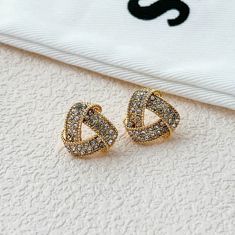 Triangle Earrings Gold Sparkle Summer Wear - Image 3