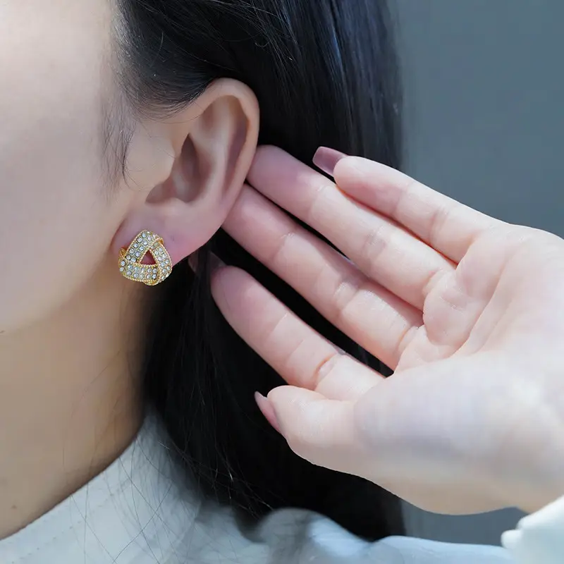 Triangle Earrings Gold Sparkle Summer Wear — feature 3