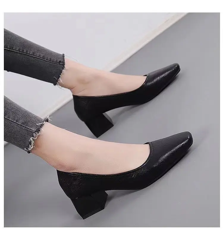 Women Leather Square Toe Heels Black 2025 — feature 13