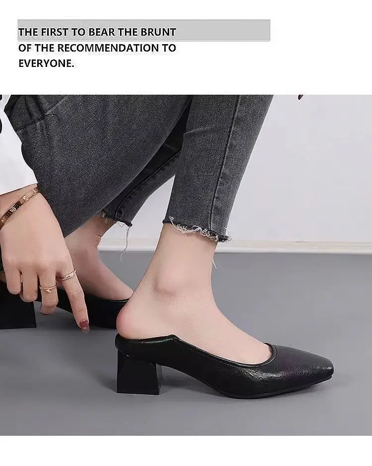 Women Leather Square Toe Heels Black 2025 — feature 15