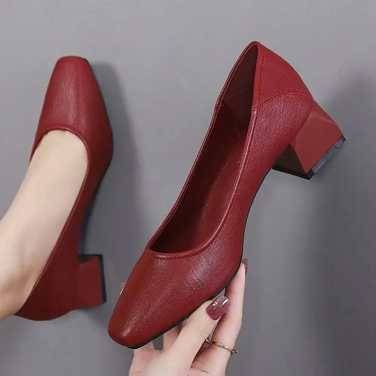 Women Leather Square Toe Heels Black 2025 — feature 3