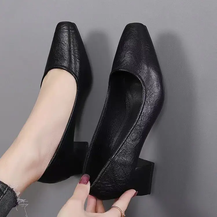 Women Leather Square Toe Heels Black 2025 — feature 4