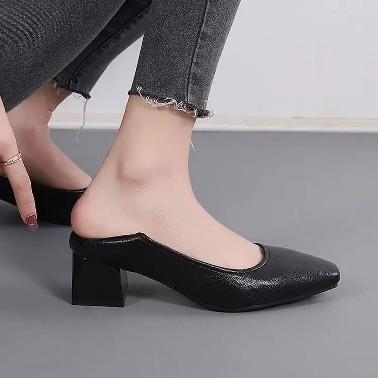 Women Leather Square Toe Heels Black 2025 — feature 6