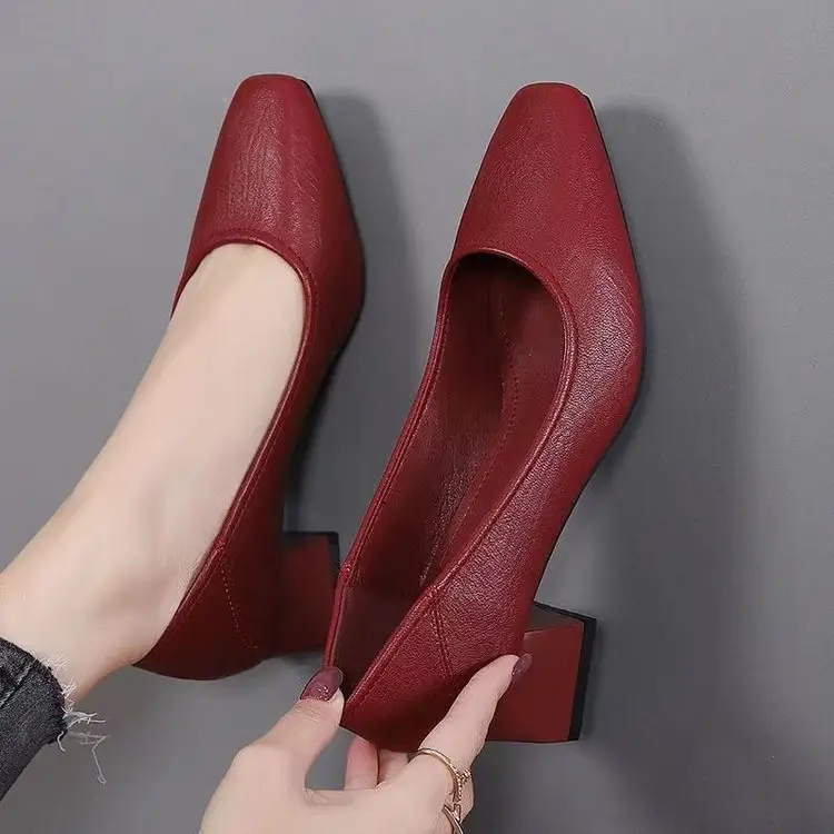 Women Leather Square Toe Heels Black 2025 — feature 7