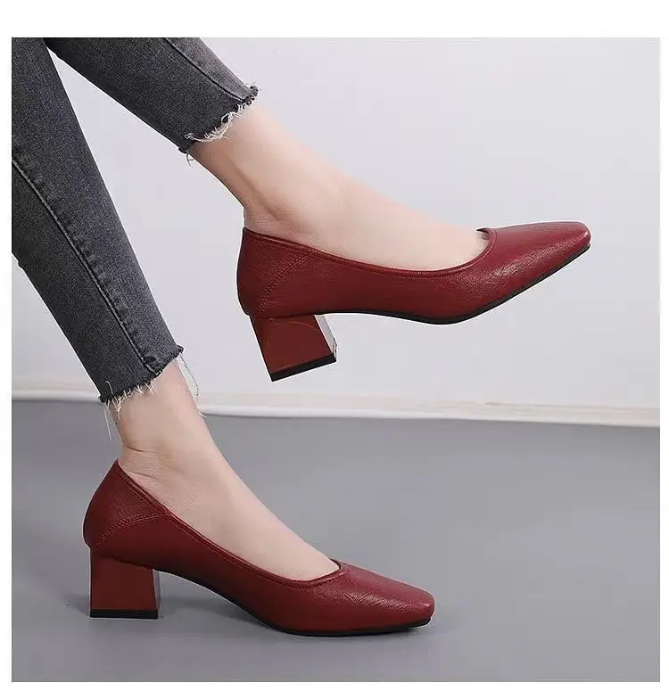 Women Leather Square Toe Heels Black 2025 — feature 8