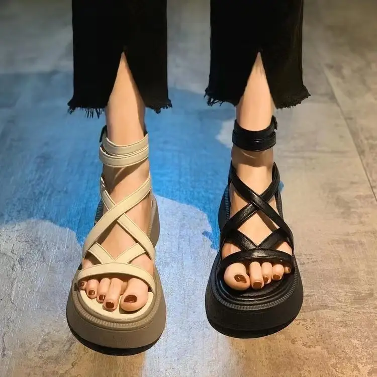 Women's Cross Strap Platform Sandals White Gold 2025 — feature 5