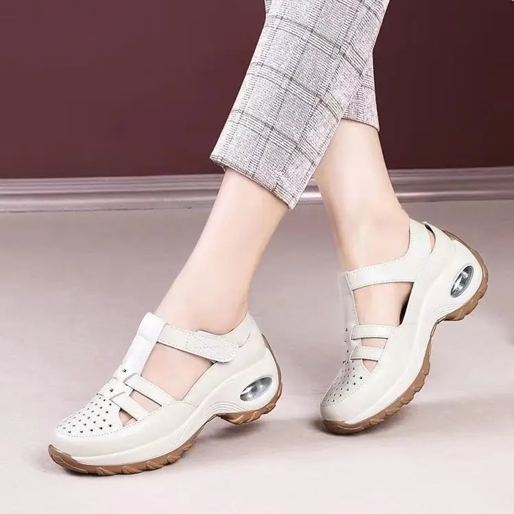 Women Wedge Heel Sandals White Soft Leather 2025 - Image 3