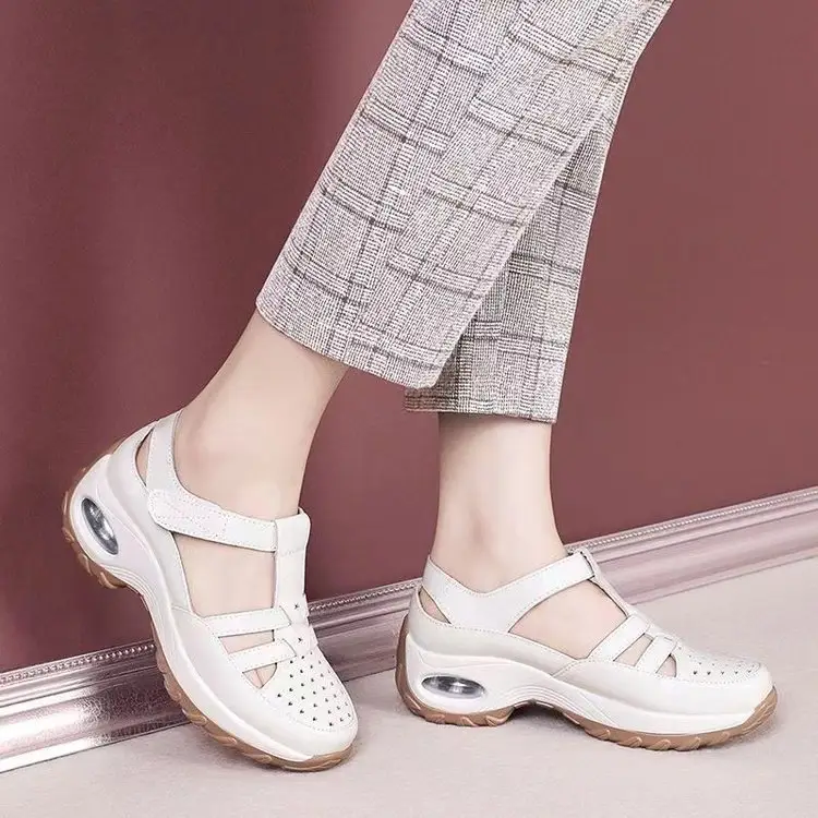 Women Wedge Heel Sandals White Soft Leather 2025 - Image 5