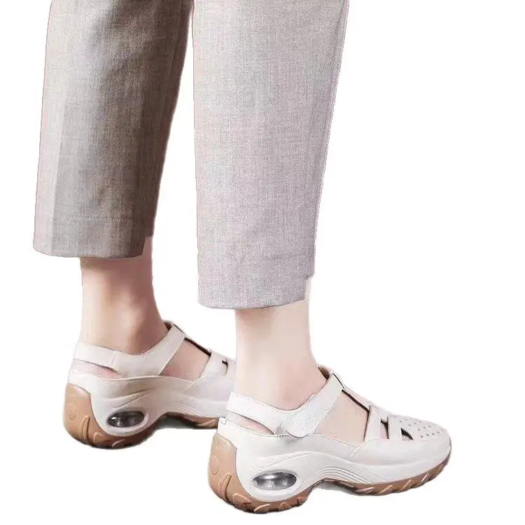 Women Wedge Heel Sandals White Soft Leather 2025 - Image 6