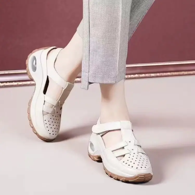 Women Wedge Heel Sandals White Soft Leather 2025 — feature 10
