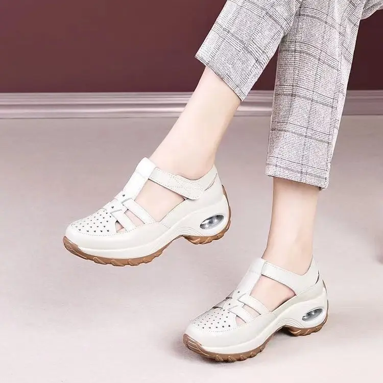 Women Wedge Heel Sandals White Soft Leather 2025 — feature 6