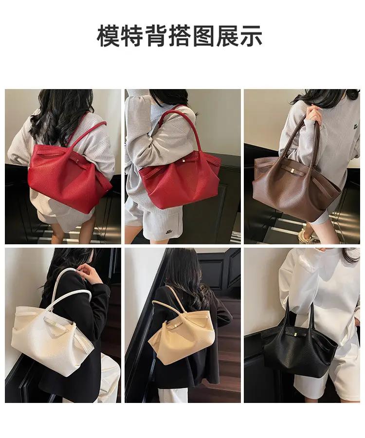 Red Leather Shoulder Bag with Logo Print for Women — feature 4