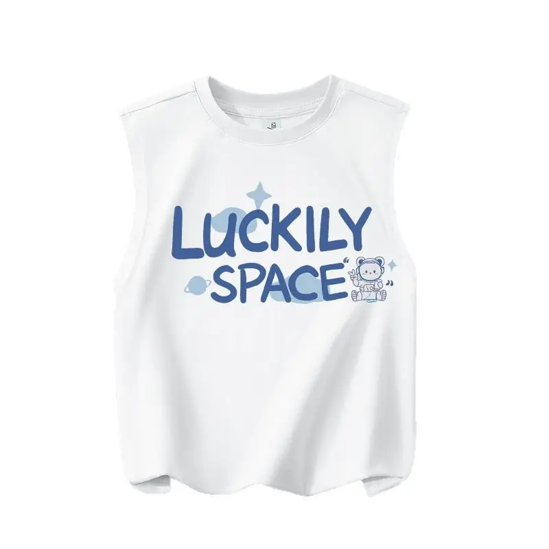 Lucky Space Pure Cotton Boys Vest Sleeveless White - Image 7