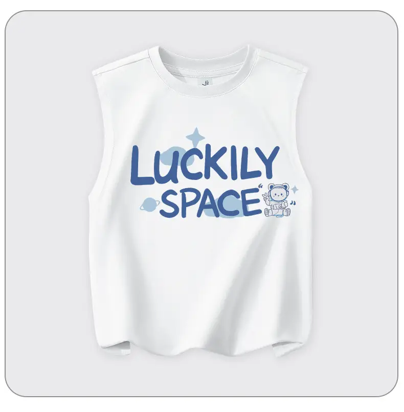 Lucky Space Pure Cotton Boys Vest Sleeveless White — feature 13