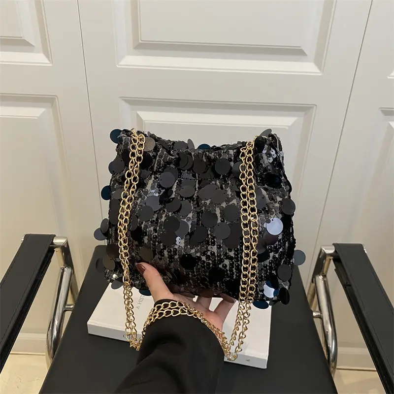 High-End Silver Sequin Crossbody Bag for Women - Image 5