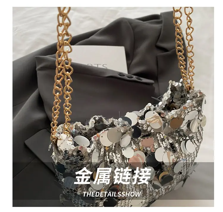 High-End Silver Sequin Crossbody Bag for Women — feature 3