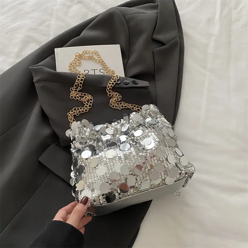 High-End Silver Sequin Crossbody Bag for Women - Image 3
