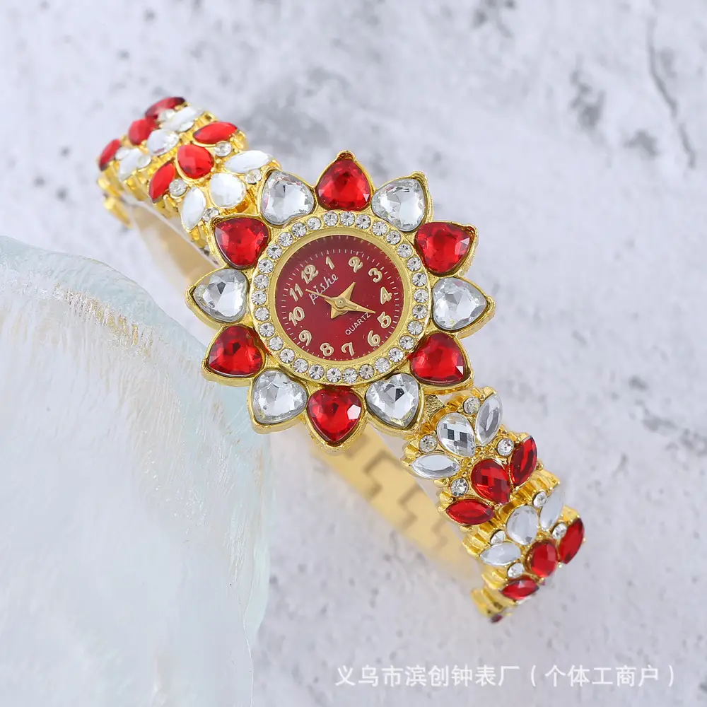 Golden Red Diamond Women's Watch with Quartz Movement - Image 2