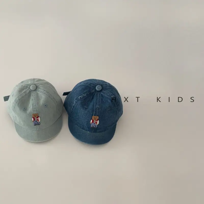 Baby Denim Cap with Bear Embroidery Washable Soft Top Hat - Image 6