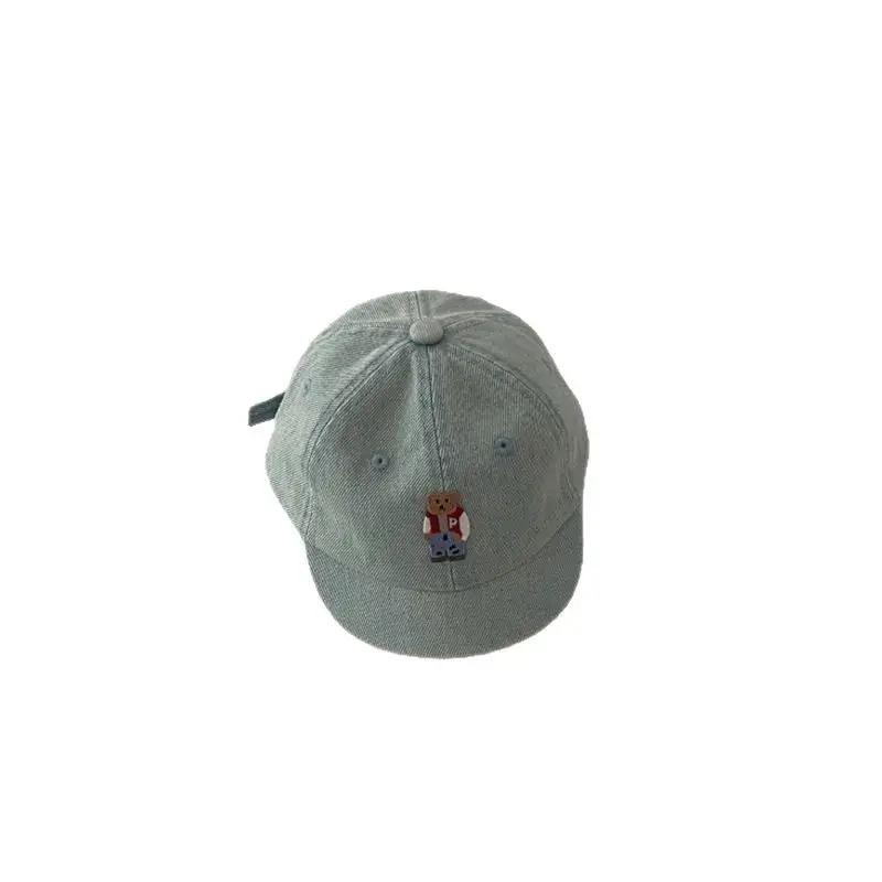 Baby Denim Cap with Bear Embroidery Washable Soft Top Hat - Image 8