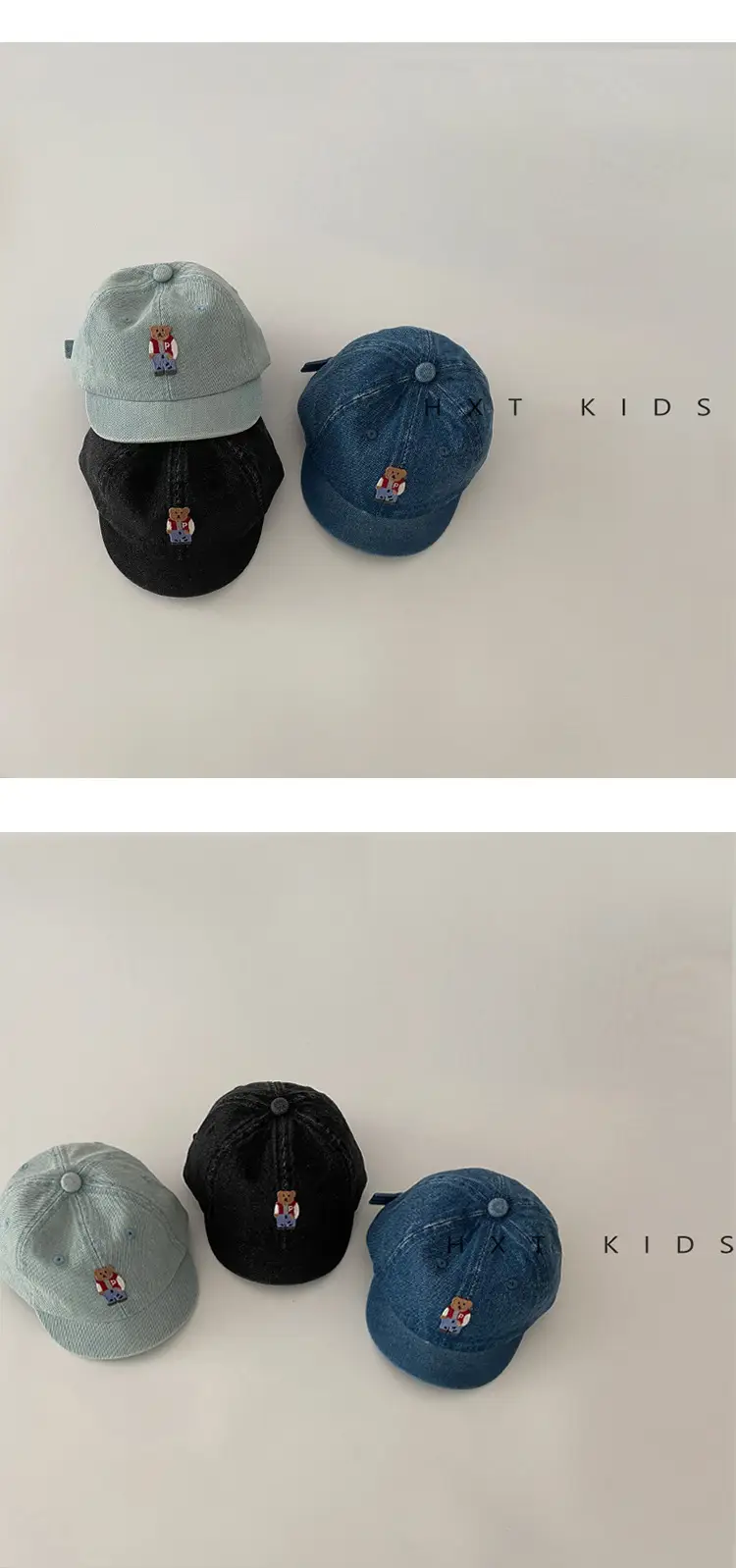 Baby Denim Cap with Bear Embroidery Washable Soft Top Hat — feature 2
