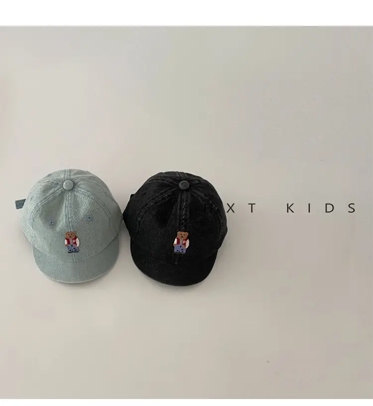 Baby Denim Cap with Bear Embroidery Washable Soft Top Hat — feature 3