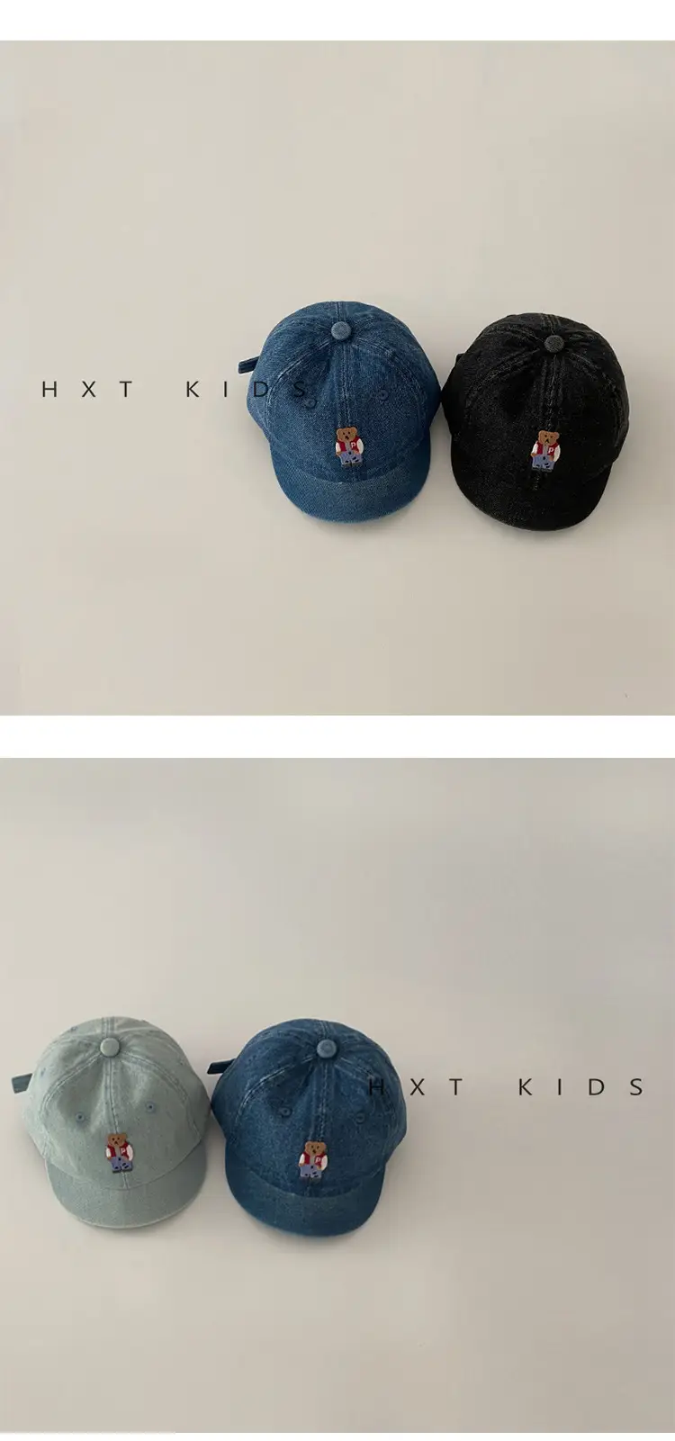 Baby Denim Cap with Bear Embroidery Washable Soft Top Hat — feature 4
