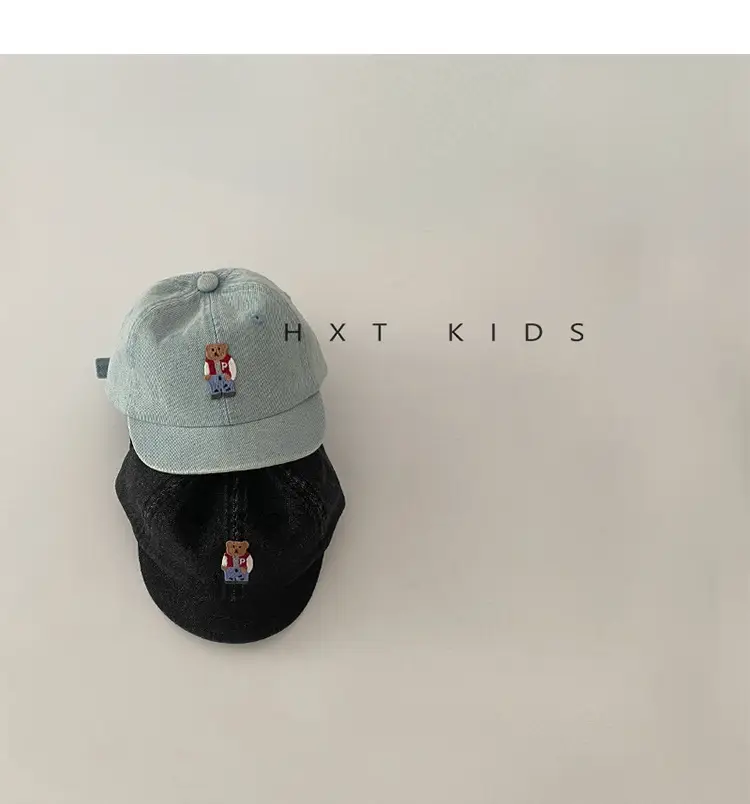 Baby Denim Cap with Bear Embroidery Washable Soft Top Hat — feature 5