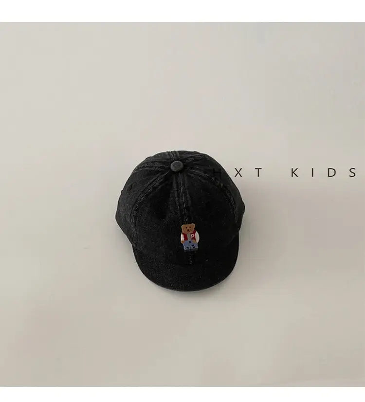 Baby Denim Cap with Bear Embroidery Washable Soft Top Hat — feature 7