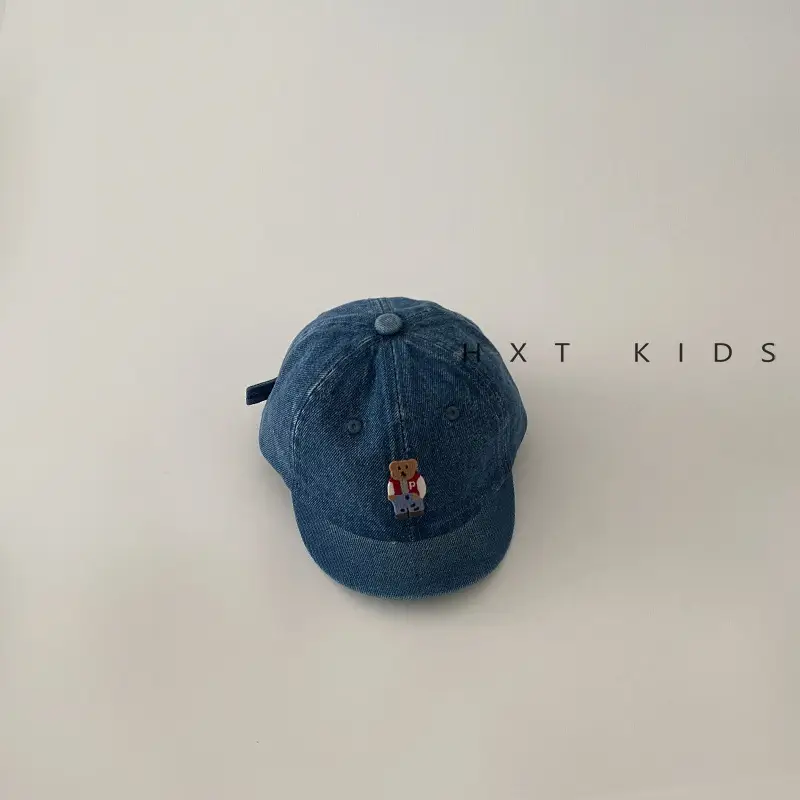 Baby Denim Cap with Bear Embroidery Washable Soft Top Hat - Image 2